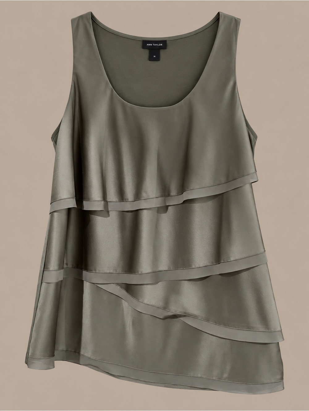 Ann Taylor Olive Satin Tiered Sleeveless Tank